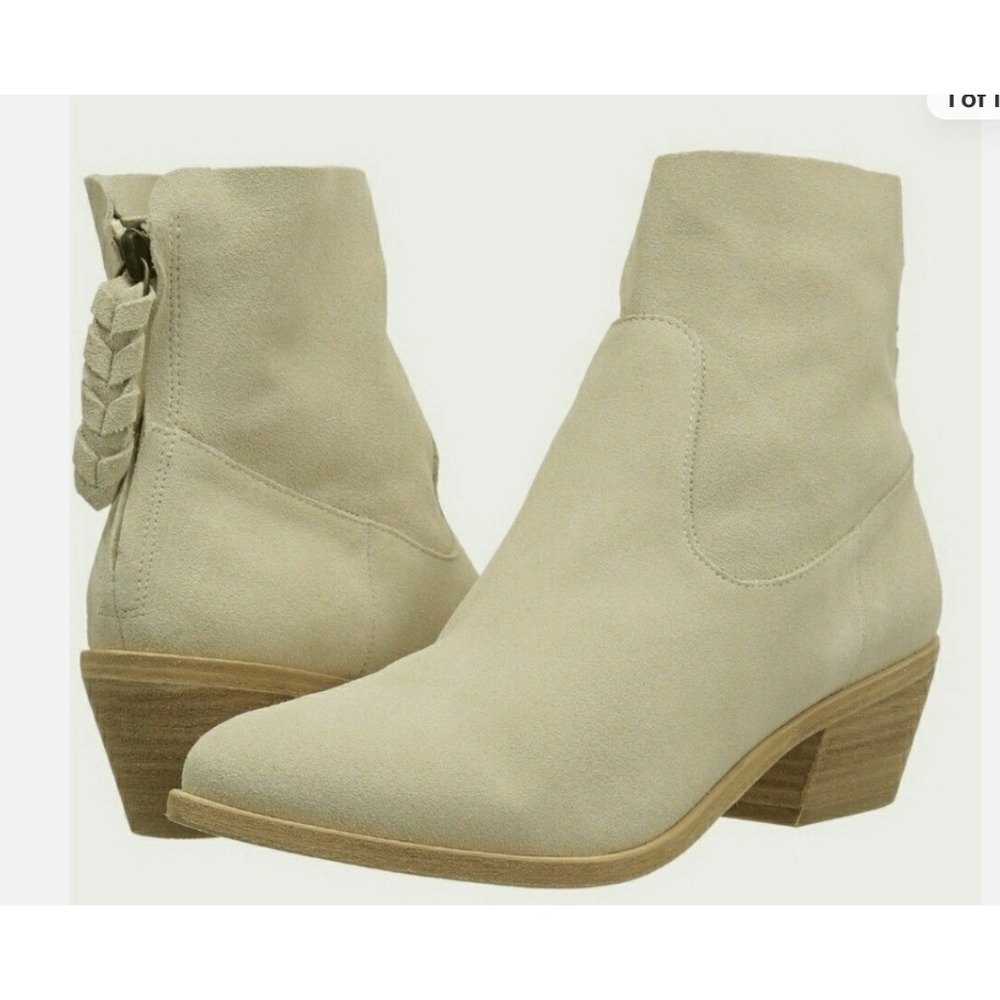 JOIE Adria‎ Ankle Boot Women 8 Grey Good Suede Braided Zip Block Heel Bootie